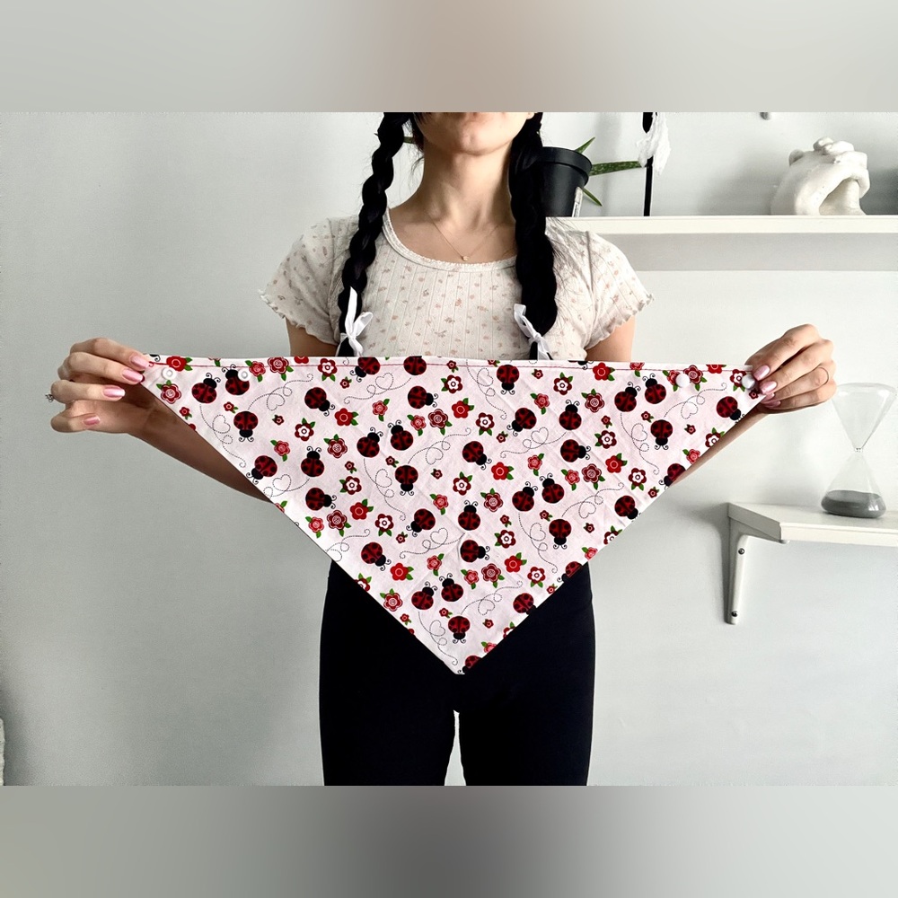 Red Ladybugs and Flowers Dog Bandana Personalized Scarf Double-Sided Reversible